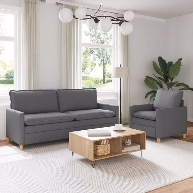 Set di 2 divani moderni vidaXL in tessuto grigio e nero con struttura in metallo per soggiorno – 1