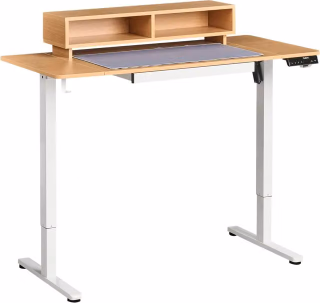 Lampada da tavolo regolabile elettricamente Marrone chiaro Piano in acciaio bianco con gambe 120 x 60 cm Supporto e tappetino per mouse Design moderno
