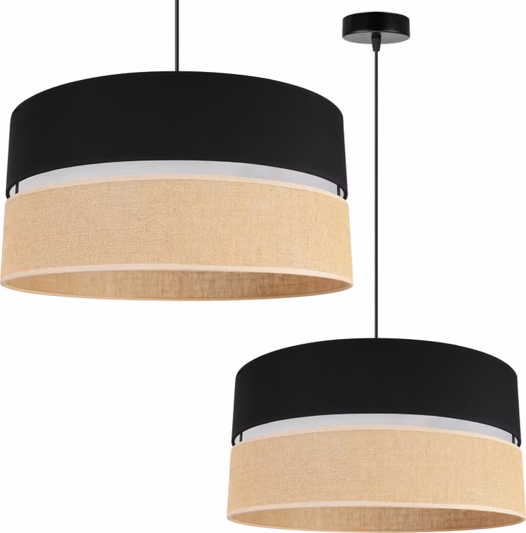 Light-Home Juta - Lampada a sospensione - Metallo con paralume in tessuto - E27 - Classica a 1 lampadina da 45 cm - Base nera e iuta e nero