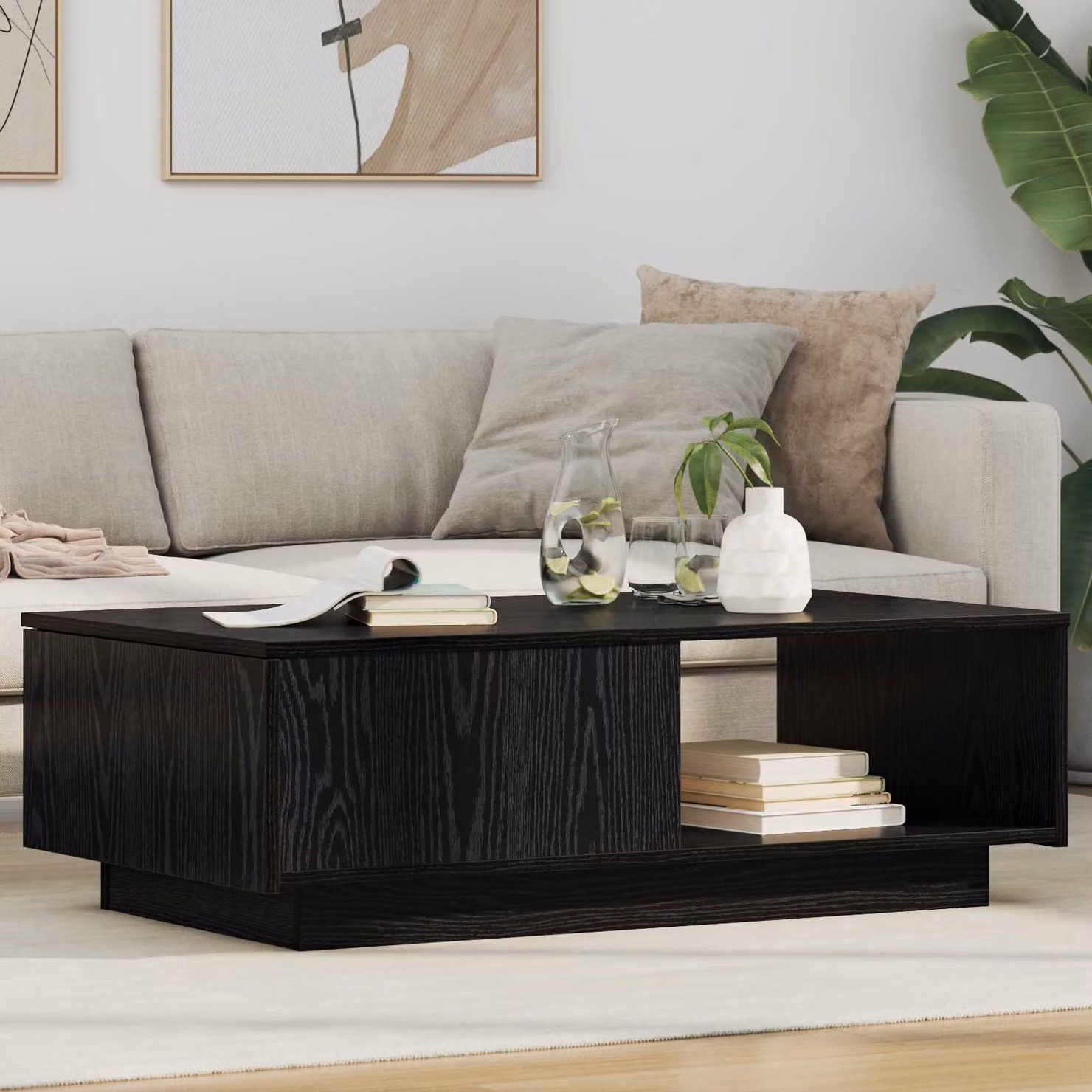 vidaXL Tavolino da salotto moderno in legno nero L: 95 cm, P: 55 cm, H: 31 cm