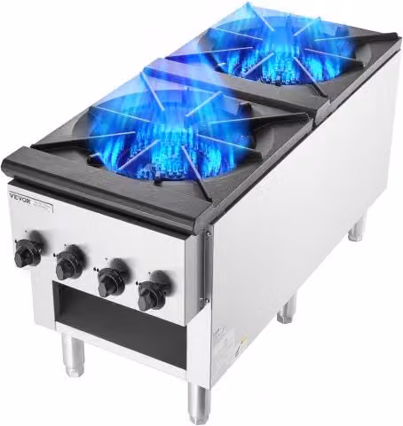 Cucina a Gas Commerciale VEVOR con 2 Bruciatori in Acciaio Inossidabile Argento 52 KW L/P/H: 117 x 61 x 46 cm
