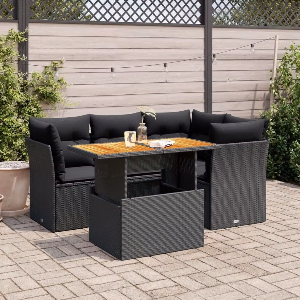 Maison Exclusive - Set divani da giardino 5 pezzi con cuscini in poly rattan nero