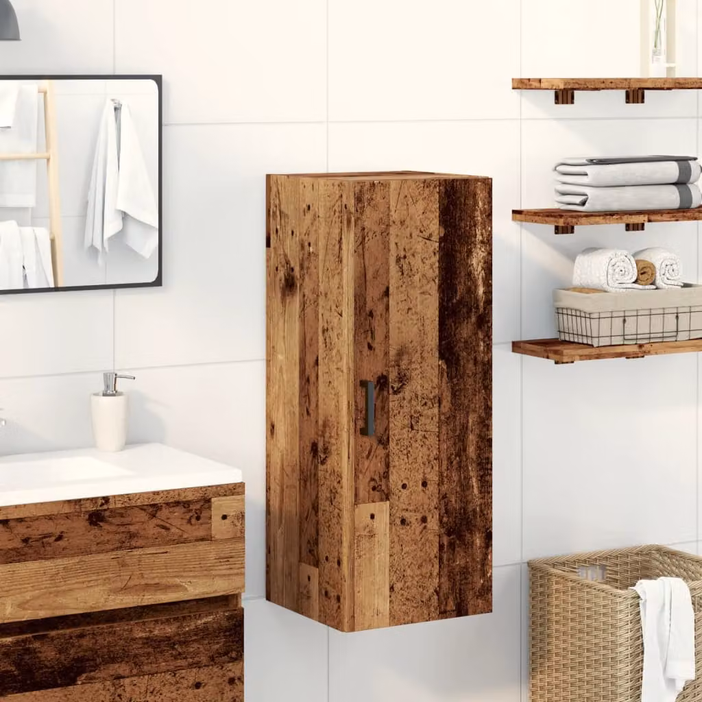 Mobile a parete vidaXL in legno vecchio marrone con ante a battente, L: 34,5 cm, P: 34 cm, H: 90 cm