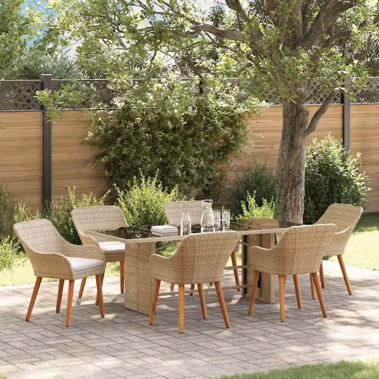 Set da pranzo per giardino vidaXL in polyrattan beige, 7 pezzi