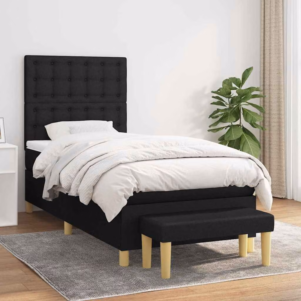 vidaXL Letto Ibrido con Giroletto a Molle e Materasso in Tessuto Nero L 80 cm x P 200 cm – 1