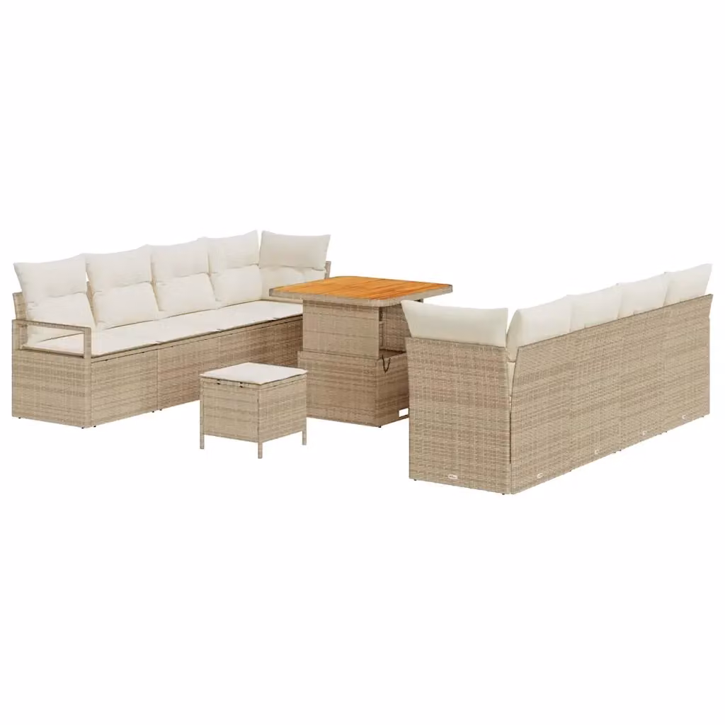 Set Divano da Giardino vidaXL Beige con Cuscini e Tavolino, Struttura in Acciaio Verniciato a Polvere e Tessuto Resistente ai Raggi UV, L/P/H: 80 x 80 x 71 cm – 2