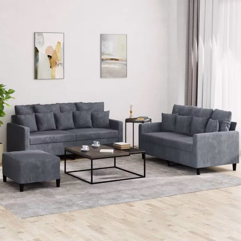 Maison Exclusive - Set divano a 3 pezzi con cuscini in velluto grigio scuro