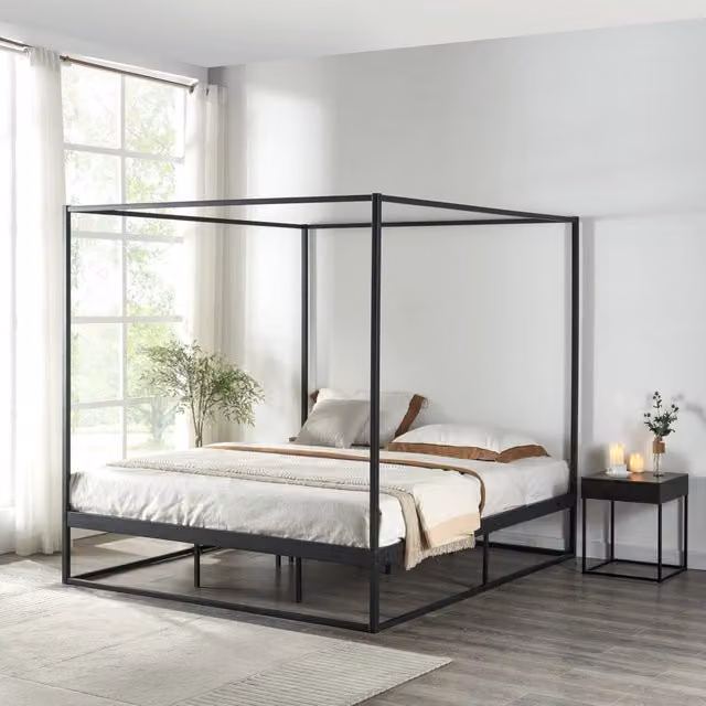 Letto a Baldacchino Kristianstad en.casa in Metallo Nero L/P/H: 160 x 200 x 206 cm – 1