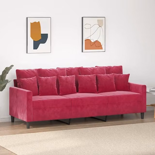 Divano a 3 Posti-Sofa 3 Posti Rosso Vino 180 cm in Velluto 839031