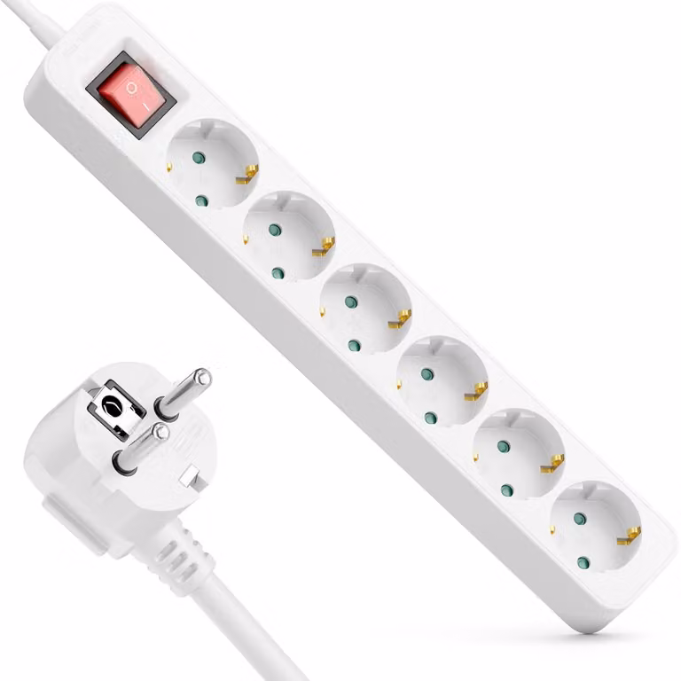 Ciabatta multipresa a 6 prese con interruttore illuminato ON/OFF, cavo da 5 metri