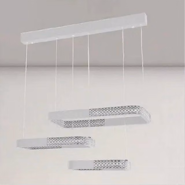 Trade Shop - Lampadario A Sospensione Led 68w 3 Rettangoli Cristallo Telecomando Bianco 32095 -