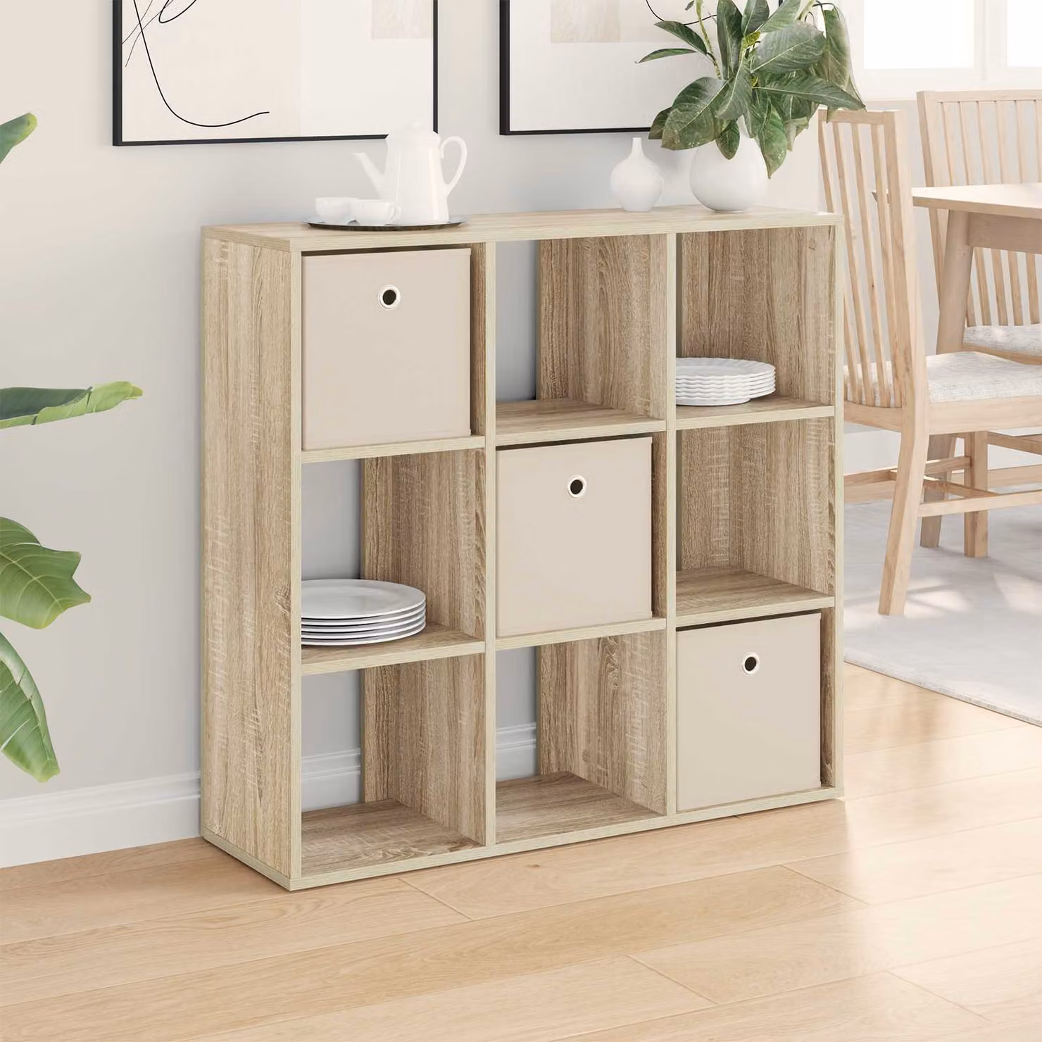 Credenza moderna vidaXL in rovere color beige e marrone, L 88,5 x P 29 x H 84,5 cm
