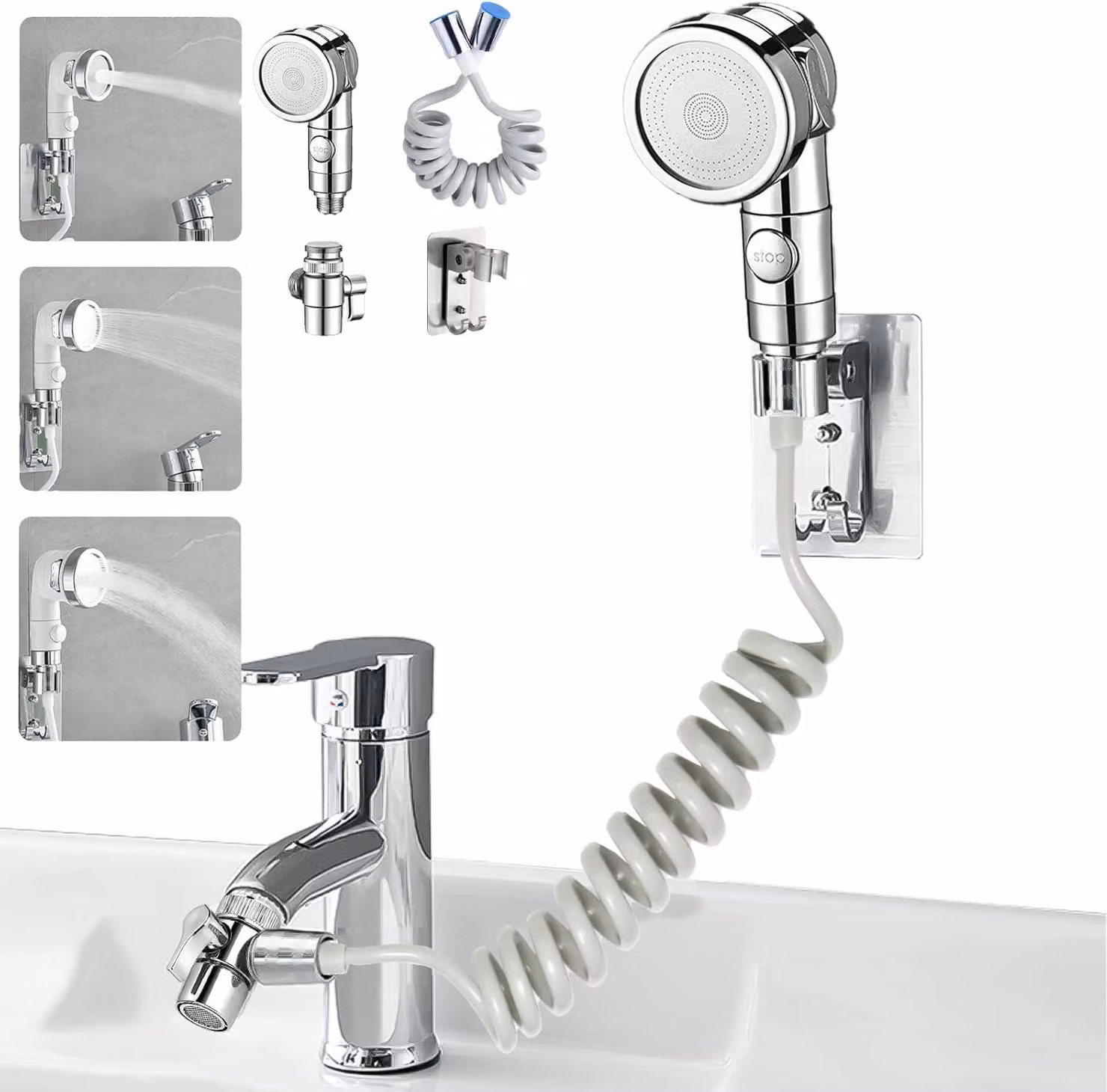 Soffione per lavabo - Set doccetta con tubo flessibile e supporto - 1 pezzo