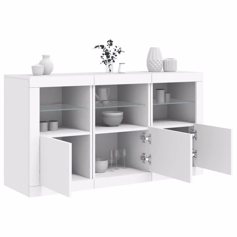 vidaXL Credenza Moderna con Luci LED Bianca L: 123 cm, P: 37 cm, H: 67 cm