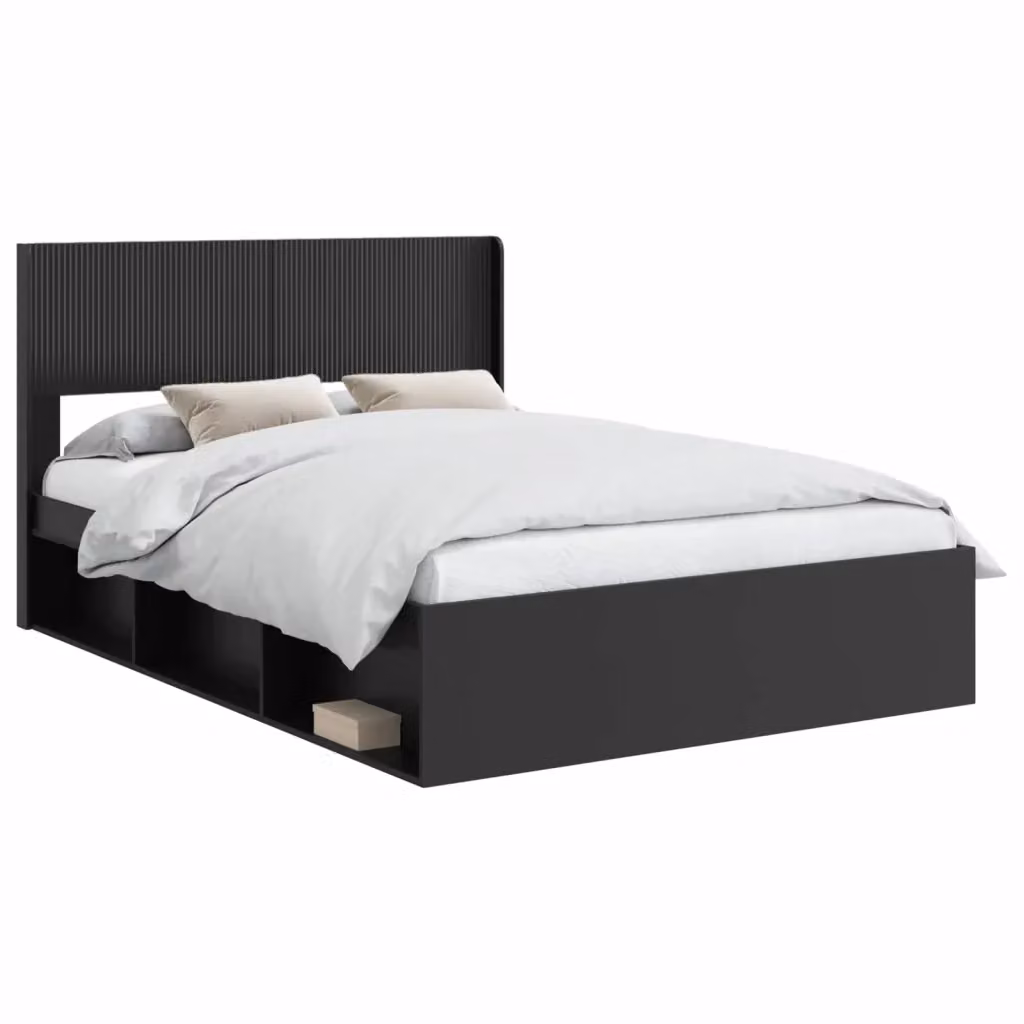 Letto moderno con contenitore e testata vidaXL in legno nero L/P/H: 160 x 200 x 166,5 cm – 2