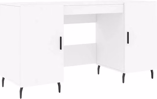 Scrivania da ufficio bianca con piano in legno e struttura in metallo L/P/H: 140 x 50 x 75 cm