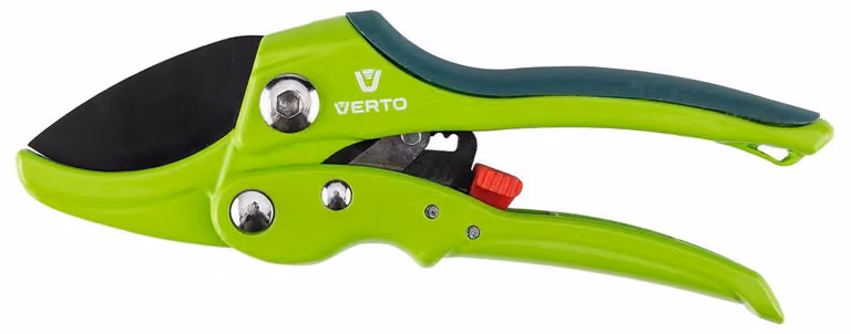 Forbice da giardino VERTO con meccanismo a cricchetto, adatta per potature su rami, con lama da 20 mm e rivestimento in PTFE