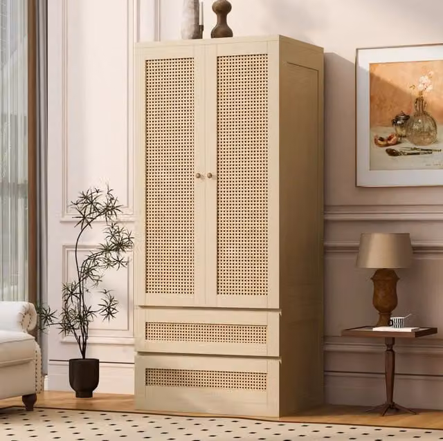Armadio doppia anta 70x55x170 cm con 2 cassetti e 1 vano grande; colore legno