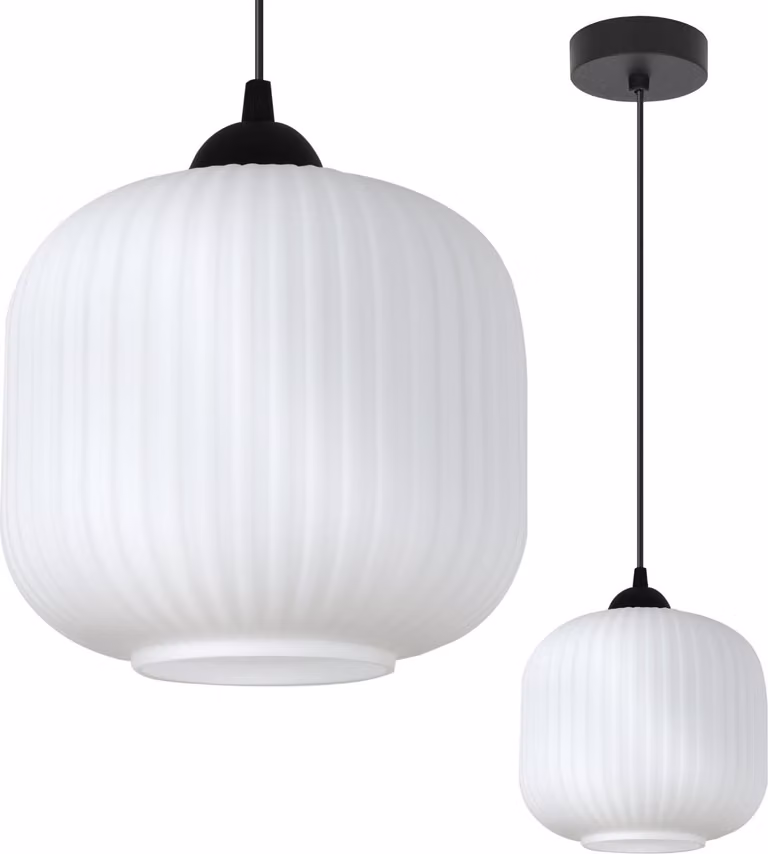 Lampada a sospensione RIFFLE Nero 1 luce Bianco Cilindro 20 cm E27