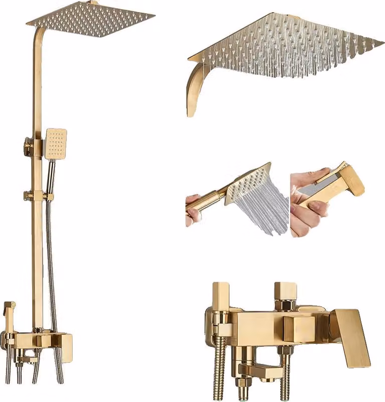 Set rubinetteria doccia, design multifunzionale, montaggio a parete, finitura dorata spazzolata A 12 pollici