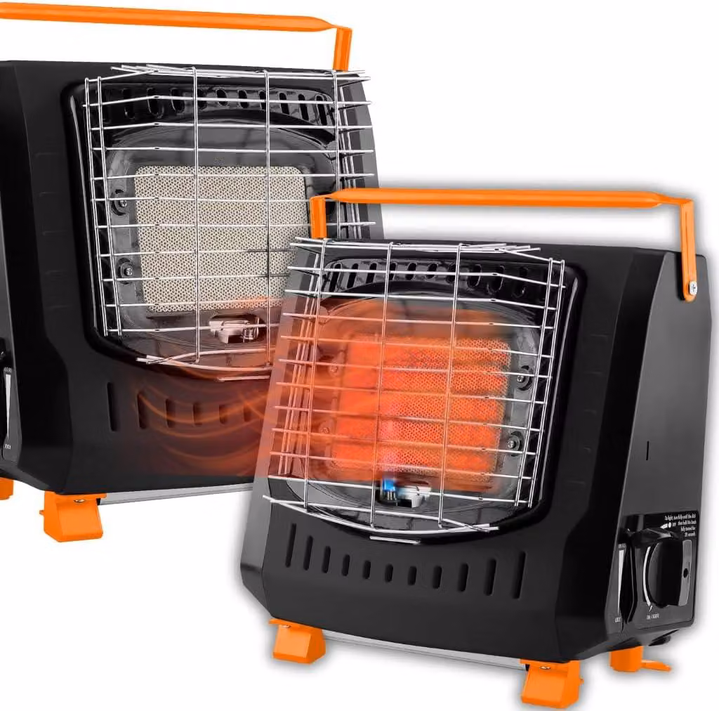 NEO TOOLS riscaldatore a gas 90-133, 2,2kW - Riscaldatore a gas portatile con accensione piezoelettrica, protezione antiribaltamento e maniglia per il trasporto, ideale per il campeggio, la pesca e le attività all'aperto