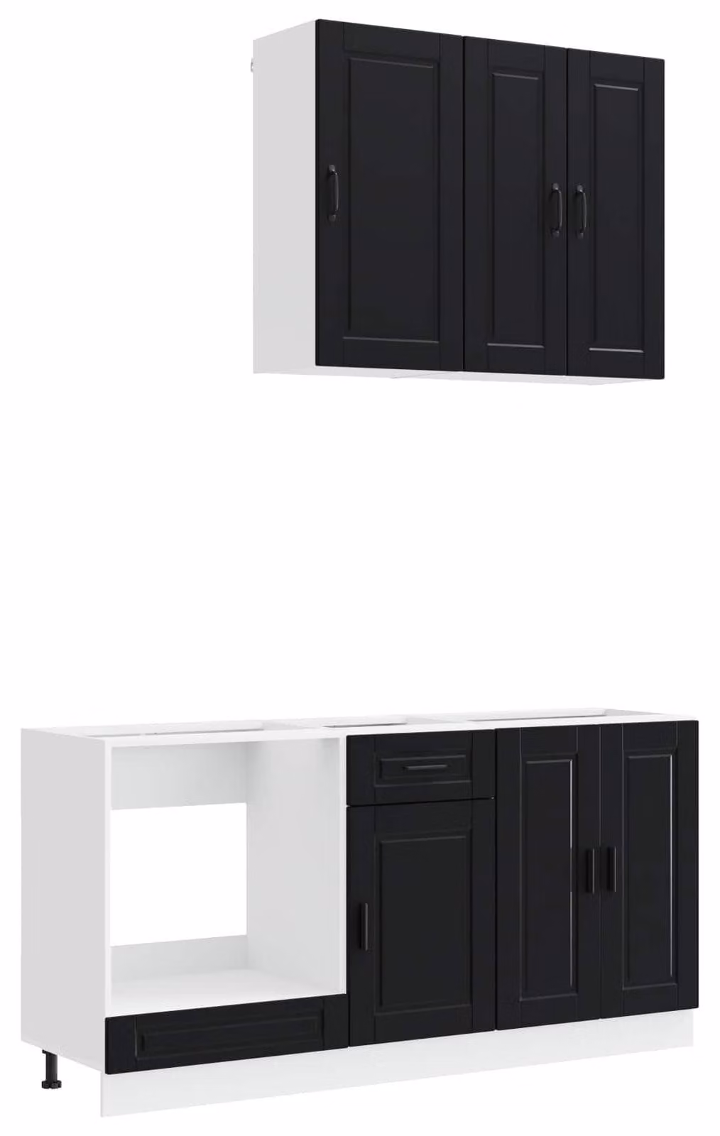 Set da cucina PORTO, 5 pezzi, colore nero, realizzato in materiale composito di legno
