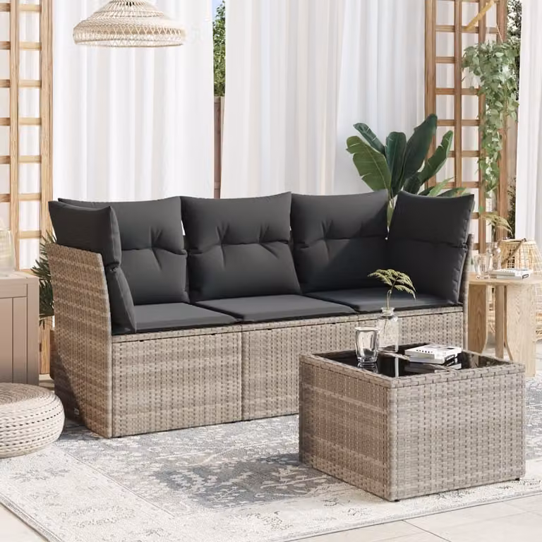 Maison Exclusive - Set Divano da Giardino 4pz con Cuscini Grigio Chiaro Polyrattan