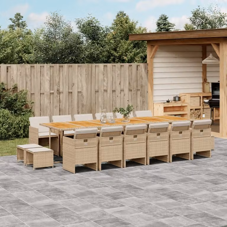 Set da Pranzo da Giardino vidaXL 17 pz in Polyrattan e Legno di Acacia con Cuscini Beige e Marrone