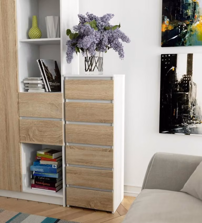 Cassettiera stretta VALESTRA - bianco / rovere sonoma