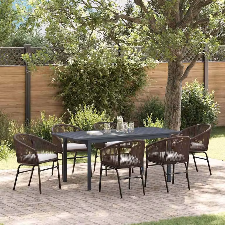 Maison Exclusive - Set da pranzo per esterno, 7 pezzi, color marrone, in rattan sintetico