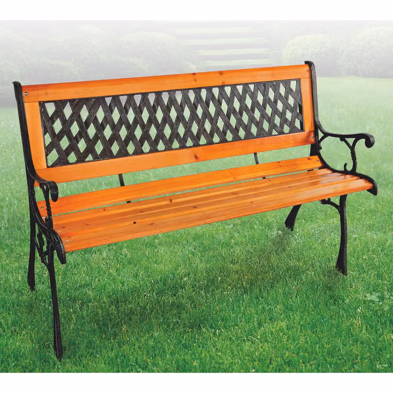 Panchina in legno massiccio Panchina da giardino in metallo verniciato a polvere naturale/nero