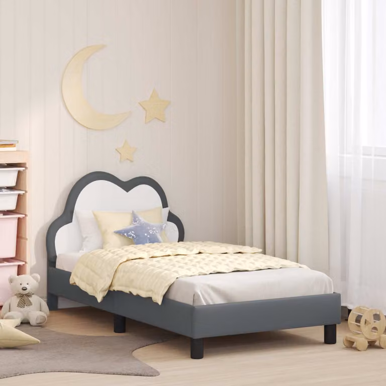 Struttura letto per bambini vidaXL con testata in tessuto, Grigio, L 160 x P 80 x H 90 cm