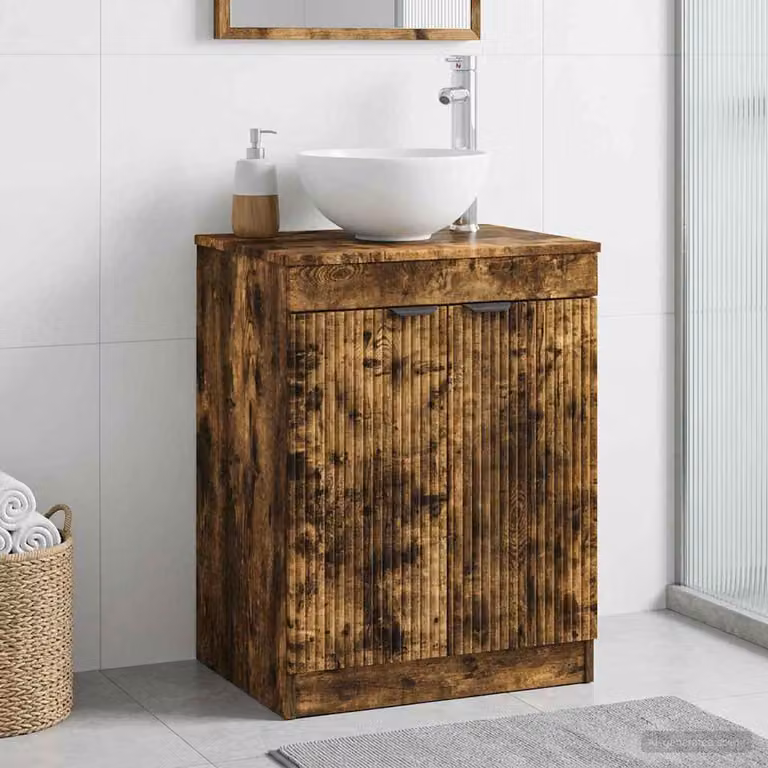 Mobile da bagno moderno vidaXL in legno e MDF colore Rovere Fumo con ante a battente e ripiani interni L/P/H: 54 x 41 x 70 cm