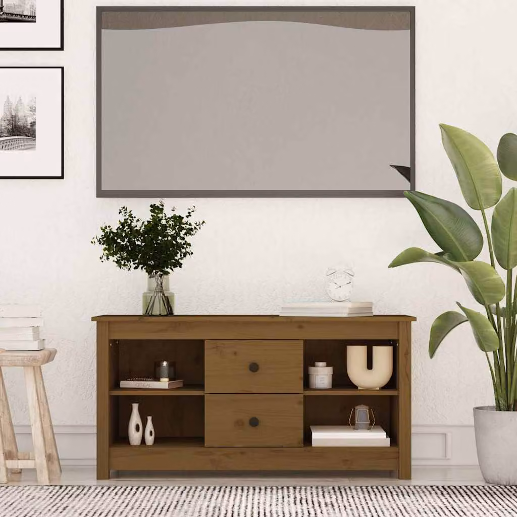 Mobile Porta TV vidaXL in Legno Massello di Pino Marrone L: 103 cm, P: 36,5 cm, H: 52 cm – 1