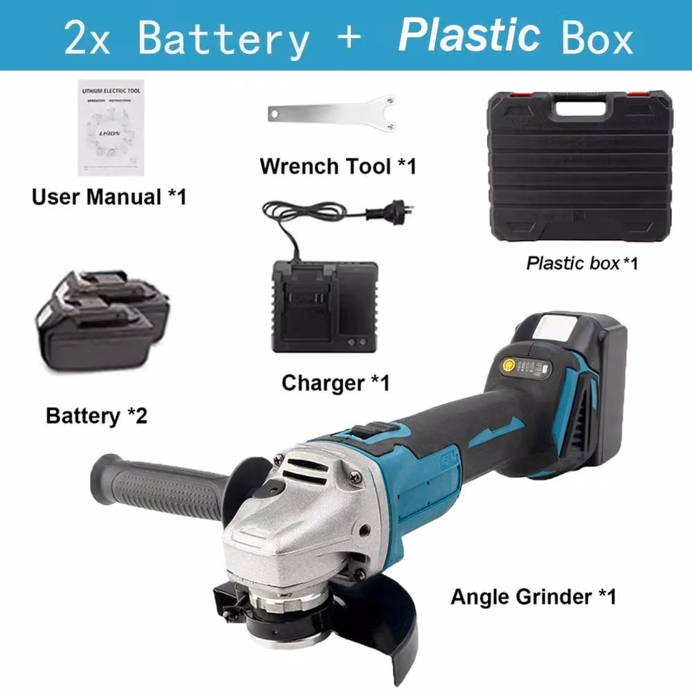 Smerigliatrice angolare – Smerigliatrice angolare elettrica senza spazzole – 125 mm – 18 V – 2 batterie – Velocità variabile – Mandrino da 14 mm – Corpo in plastica