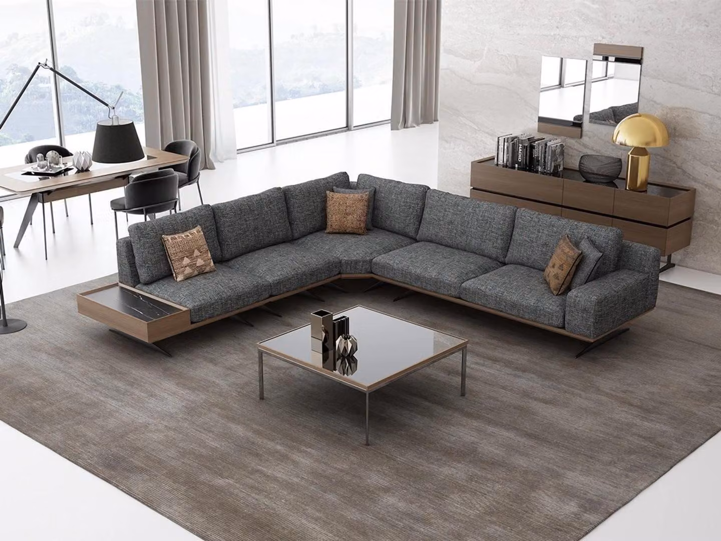 Grau Sofa FormWohnzimmer Set 2tlg Couchtisch Ecksofa Luxus Polstermöbel