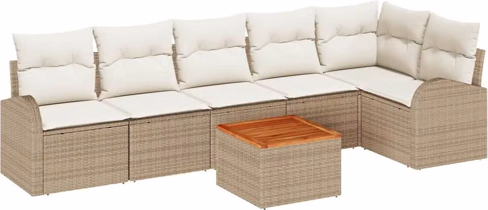 Set Divano da Giardino 7 pcs Beige e Crema polyrattan