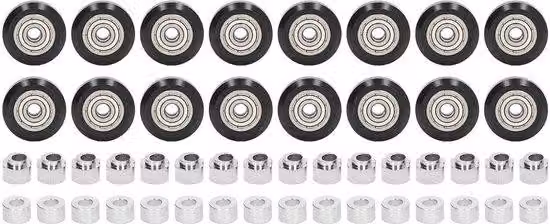 Set di 48 pulegge in POM (poliacetal) con diametro esterno di 24 mm e altezza di 10 mm
