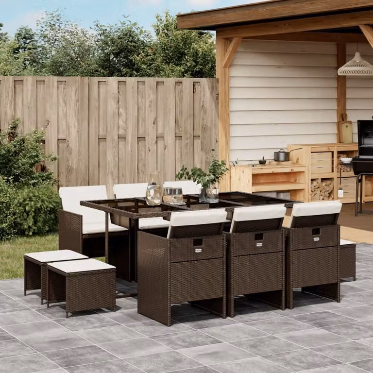 Maison Exclusive - Set da Pranzo da Giardino 11 pz con Cuscini Polyrattan Marrone