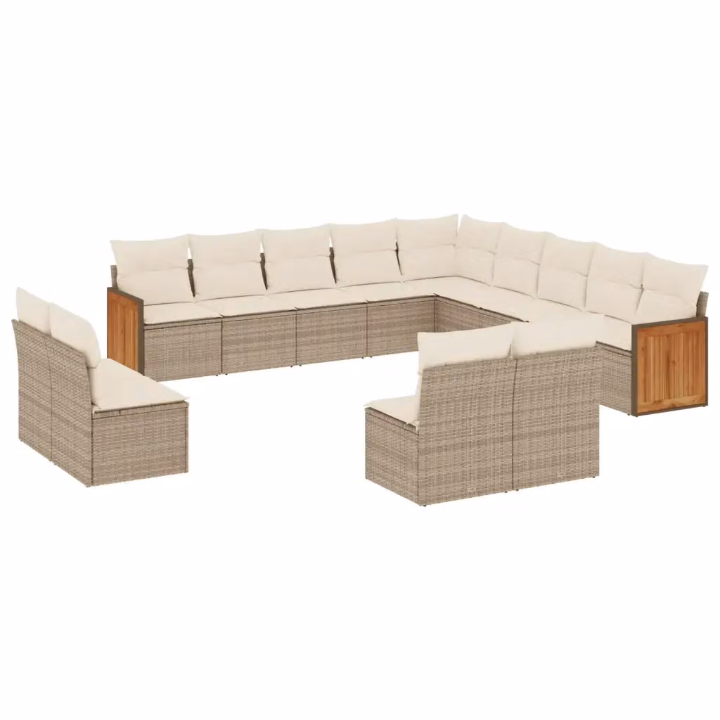 Set Divano da Giardino a Forma di U vidaXL con 13 Pezzi, Polyrattan e Cuscini Beige con Rivestimenti Rimovibili e Struttura in Acciaio Verniciato a Polvere – 2