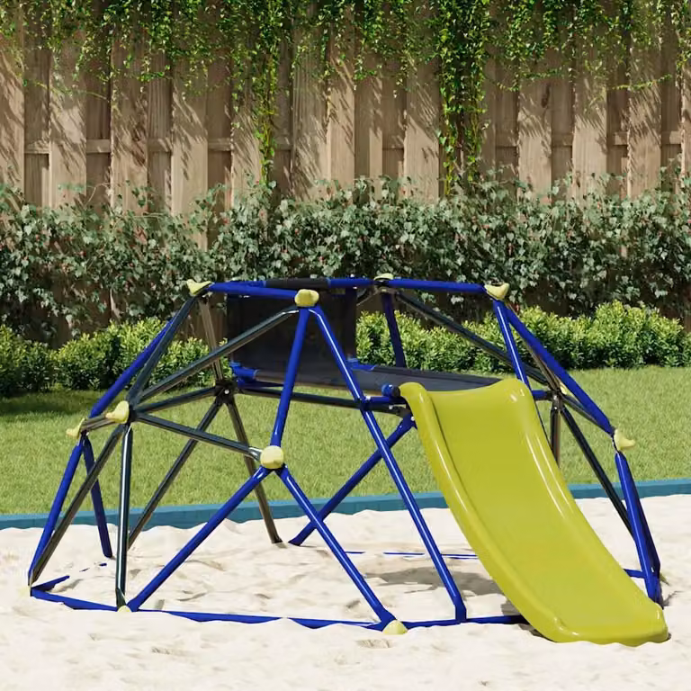vidaXL Struttura per arrampicata a cupola con scivolo per bambini, Blu, H: 236 cm, L: 178 cm, P: 90 cm