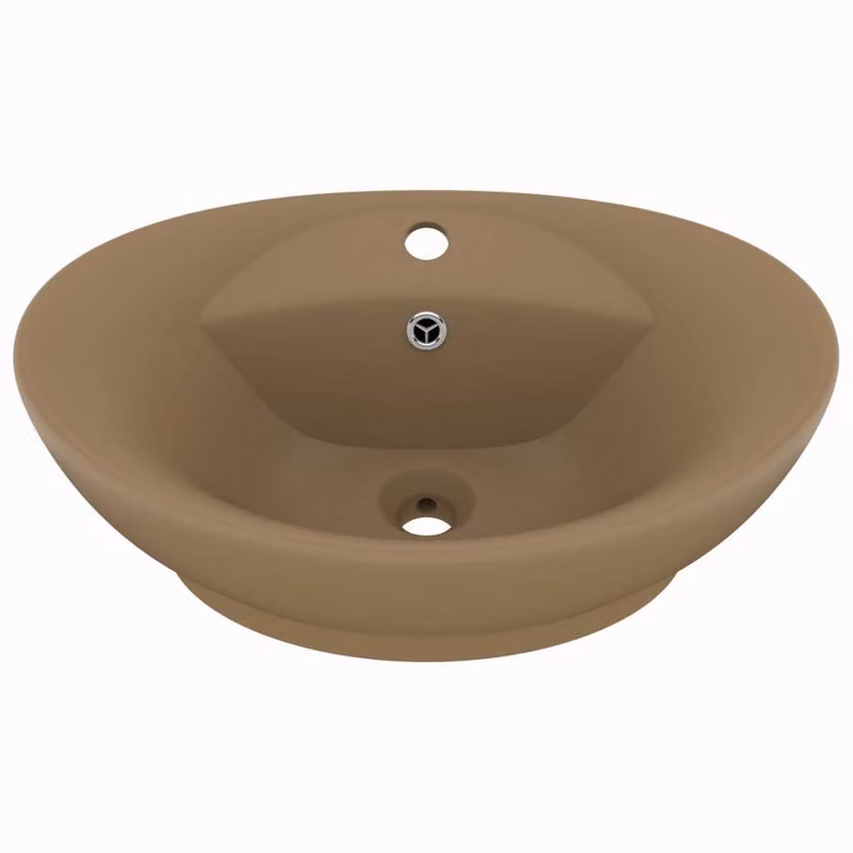 Lavandino con Troppopieno Ovale Crema Opaco 58,5x39cm Vetroceramica