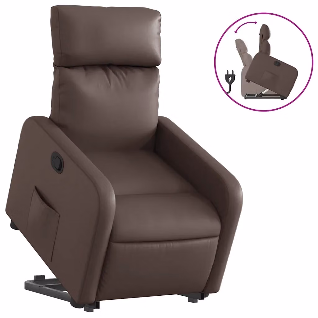 Poltrona Alzapersona Reclinabile vidaXL in Similpelle Marrone con Assistenza Elettrica per Senior – 2