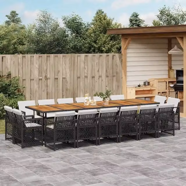 Set da pranzo da giardino vidaXL in polyrattan e legno di acacia con 17 pezzi e cuscini, colore nero, marrone o bianco – 1