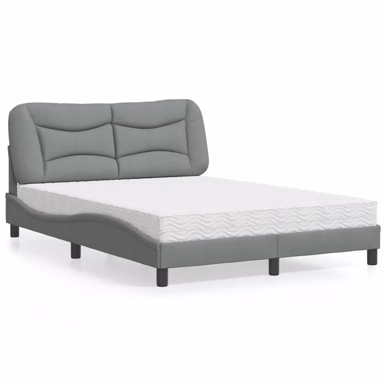 Letto con Materasso Hvar vidaXL Grigio Chiaro e Bianco in Tessuto, L/P/H: 140 x 190 x 208 cm