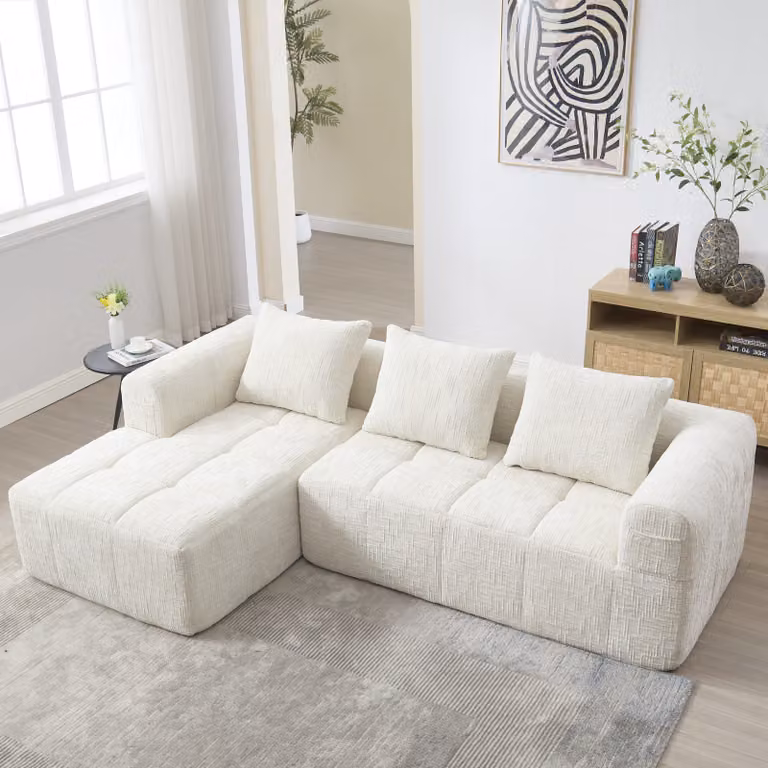 LVHOM Divano angolare con funzione letto a L, divano letto con tasche laterali, 3 posti, divano da salotto, divano, divano letto, set di divani angolari imbottiti, beige