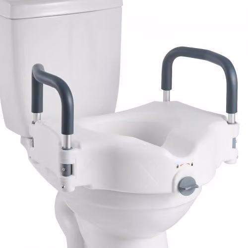 Sedile WC Rialzato VEVOR con Braccioli Imbottiti Bianco, Altezza di Sollevamento 127 mm, per Anziani e Disabili