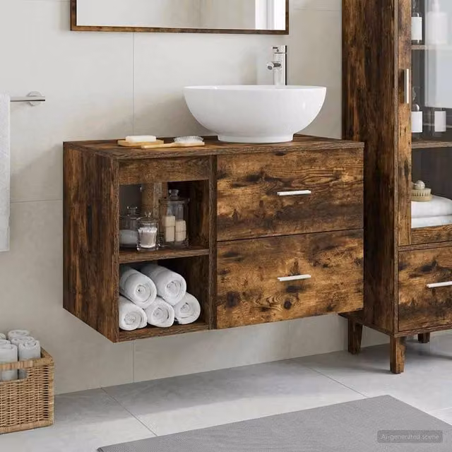 Set di mobili per il bagno 2 pz Rovere Fumo 3403916