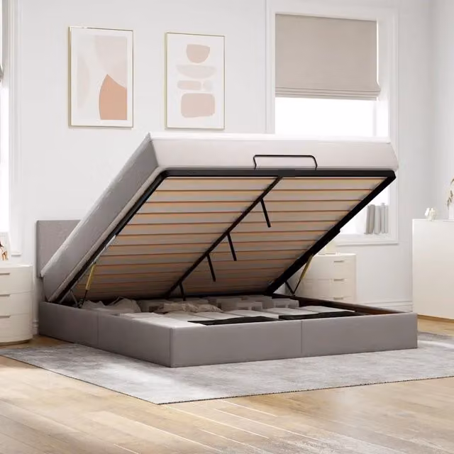 Letto contenitore moderno vidaXL con materasso, illuminazione LED sottostante e porta di ricarica USB, colore beige/grigio, L: 180 cm, P: 200 cm, H: 203 cm – 1