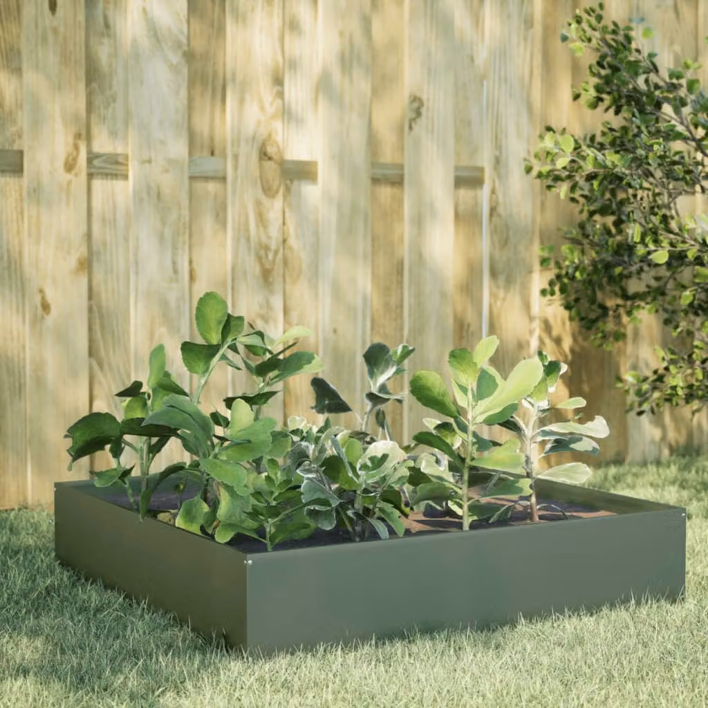 Fioriera Rialzata vidaXL in Acciaio Corten Verde Oliva L: 100 cm, P: 100 cm, H: 33,5 cm